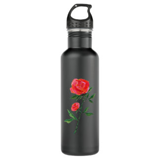 Red Rose Waterverf Black Waterfles