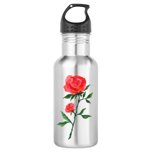 Red Rose Waterverf Black Waterfles (Voorkant)