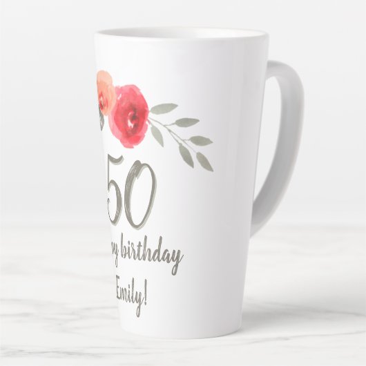 Red Rose Waterverf Bloem 50e Verjaardag Bloemen Latte Mok (Rechterhoek)