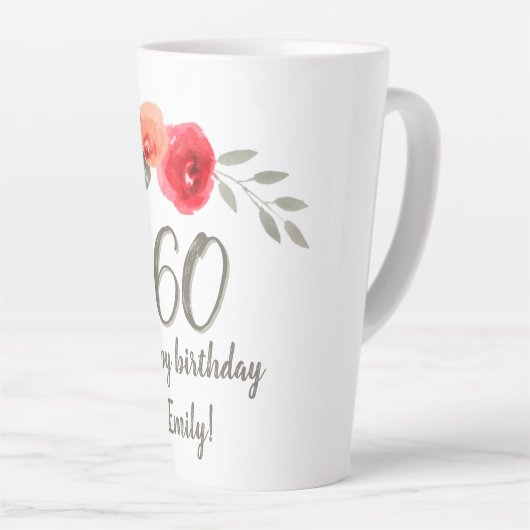 Red Rose Waterverf Bloem 60e Verjaardag Bloemen Latte Mok (Rechterhoek)