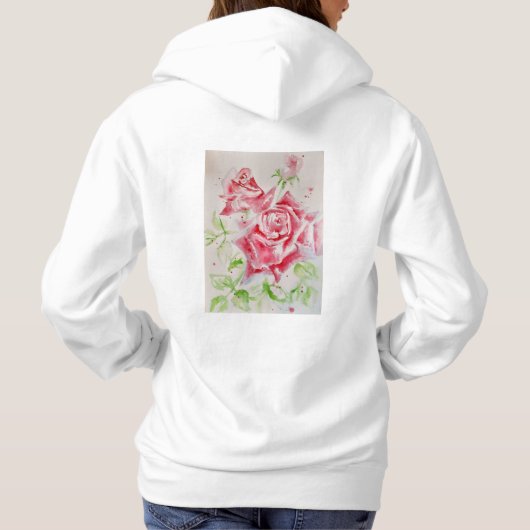 Red Rose Waterverf Bloemen Bloemen Bloemen Schilde Hoodie (Achterkant)