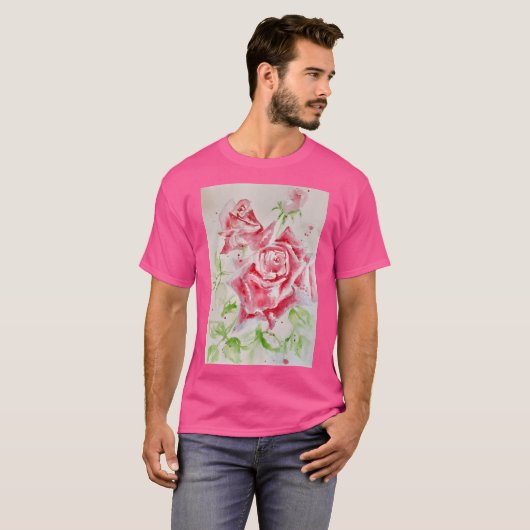 Red Rose Waterverf Bloemen Bloemen Bloemen Schilde T-shirt (Voorkant volledig)