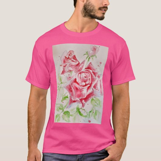 Red Rose Waterverf Bloemen Bloemen Bloemen Schilde T-shirt (Voorkant)