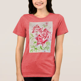 Red Rose Waterverf Bloemen Bloemen Bloemen Schilde Tri-Blend Shirt