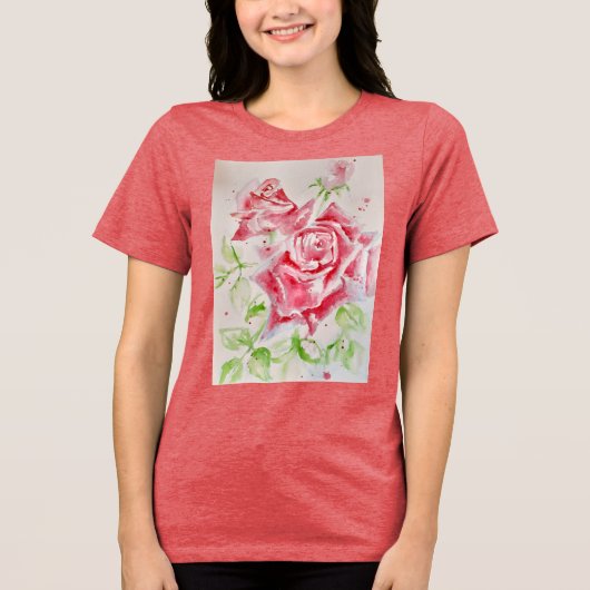 Red Rose Waterverf Bloemen Bloemen Bloemen Schilde Tri-Blend Shirt (Voorkant)