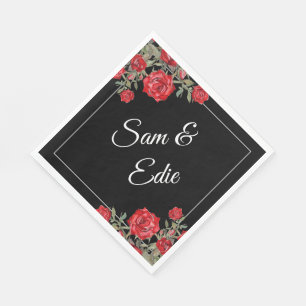 Red Rose Waterverf Bloemen Huwelijk Elegante Naam Servet
