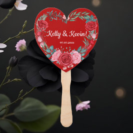 Red Rose Waterverf Bloemen Huwelijk Hand Fan Handwaaier