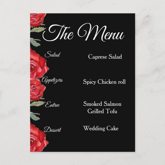 Red Rose Waterverf Elegant Menu Minimalist (Voorkant)