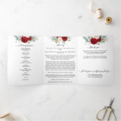 Red Rose Waterverf Floral Memorial Funeral Drieluik Programma (Binnen)