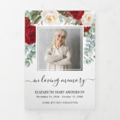 Red Rose Waterverf Floral Memorial Funeral Drieluik Programma (Cover)