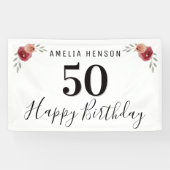 Red Rose Waterverf Flower Floral 50th Birthday Spandoek (Horizontaal)