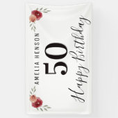 Red Rose Waterverf Flower Floral 50th Birthday Spandoek (Verticaal)