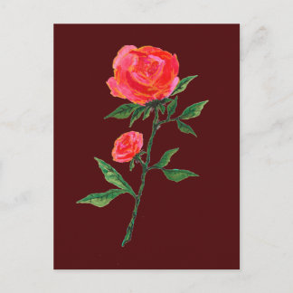 Red Rose Waterverf op donker rood Briefkaart