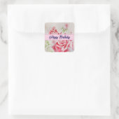 Red Rose Waterverf Rozen Happy Birthday Square St Vierkante Sticker (Tas)