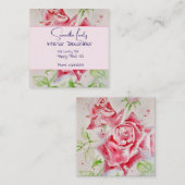 Red Rose Waterverf Rozen Happy Birthday Square St Vierkante Visitekaartje (Voorkant / Achterkant)