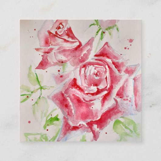 Red Rose Waterverf Rozen Happy Birthday Square St Vierkante Visitekaartje (Achterkant)