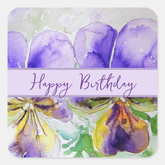 Red Rose Waterverf Rozen Happy Birthday Vierkante Sticker (Voorkant)