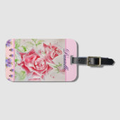Red Rose Waterverf Rozen Roze Bloemen Meisjes Bagagelabel (Voorkant (horizontaal))