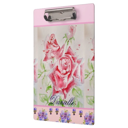 Red Rose Waterverf Rozen Roze Bloemen Meisjes Klembord (Links)