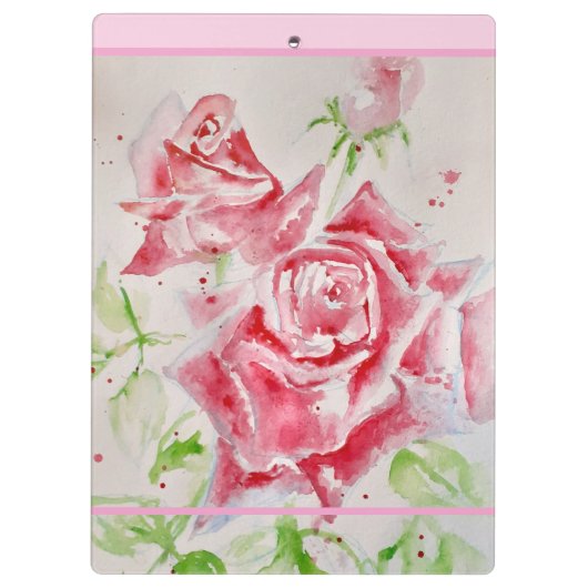 Red Rose Waterverf Rozen Roze Bloemen Meisjes Klembord (Achterkant)