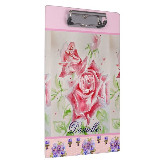 Red Rose Waterverf Rozen Roze Bloemen Meisjes Klembord (Rechts)