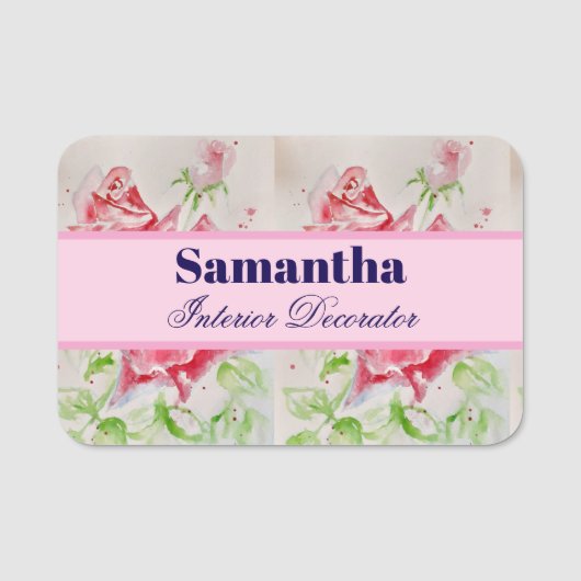 Red Rose Waterverf Rozen Roze Bloemen Naamplaatje (Voorkant)