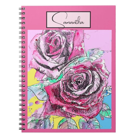 Red Rose Waterverf Rozen Roze iPad Smart Hoesje Notitieboek (Voorkant)