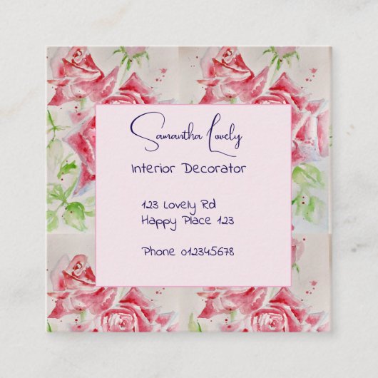 Red Rose Waterverf Rozen Square St Informatiekaartje (Voorkant)