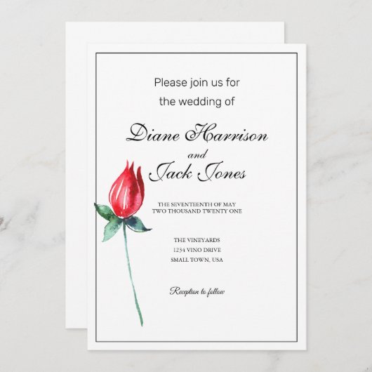 Red Rose Waterverf Stem bruiloft uitnodigingen (Voorkant / Achterkant)