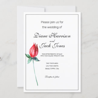 Red Rose Waterverf Stem bruiloft uitnodigingen
