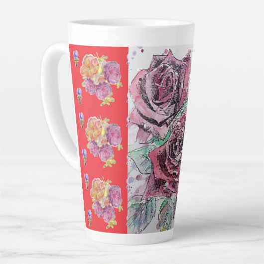 Red Rose Waterverf Viola Shabby floral Latte Mok (Linkerhoek)
