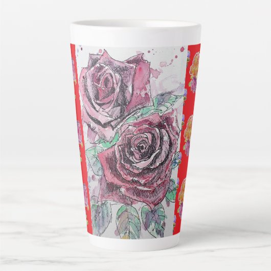Red Rose Waterverf Viola Shabby floral Latte Mok (Voorkant)