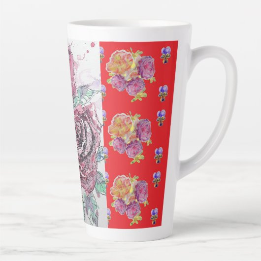 Red Rose Waterverf Viola Shabby floral Latte Mok (Rechts)