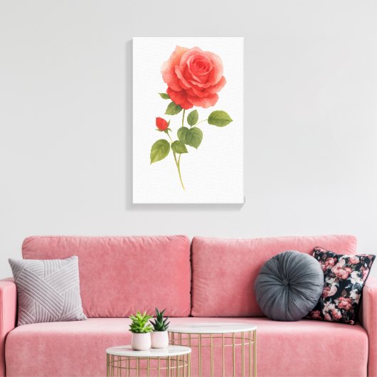 Red Rose Waterverf Wall Art | Cadeau & Home Decor Canvas Afdruk (Insitu (Woonkamer))