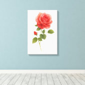 Red Rose Waterverf Wall Art | Cadeau & Home Decor Canvas Afdruk (Insitu (Houten vloer))