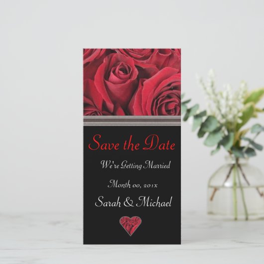 Red Rose Wedding Announcement Kaart (Staand voorkant)