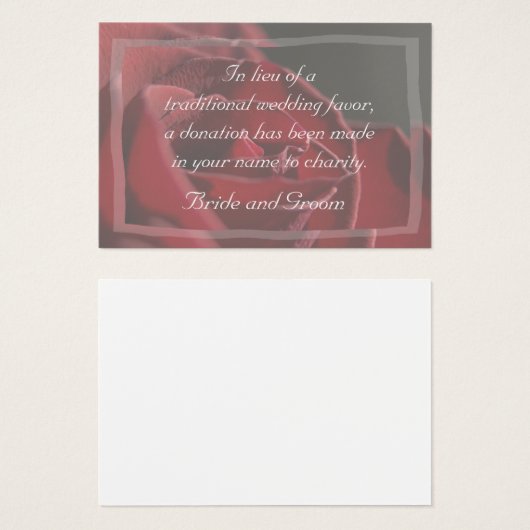 Red Rose Wedding Charity Favor Kaart (Voorkant /achterkant)