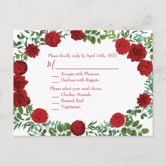 Red Rose Wedding Elegant Classic Briefkaart (Voorkant)