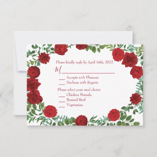 Red Rose Wedding Elegant Classic Kaart (Voorkant)