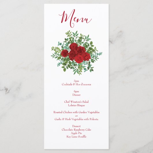 Red Rose Wedding Elegant Classic Menu (Voorkant)