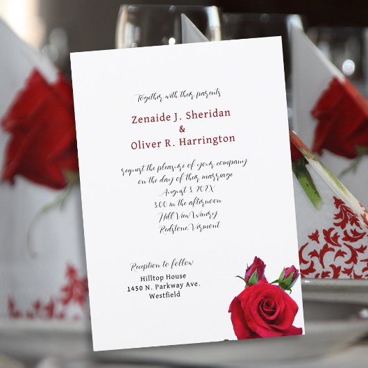 Red Rose Wedding Invitation Receptie Locatie Kaart