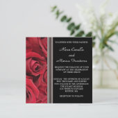 Red Rose Wedding Invitation w Grey Ribbon Acceptes Kaart (Staand voorkant)