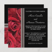 Red Rose Wedding Invitation w Grey Ribbon Acceptes Kaart (Voorkant / Achterkant)