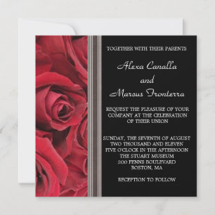 Red Rose Wedding Invitation w Grey Ribbon Acceptes Kaart