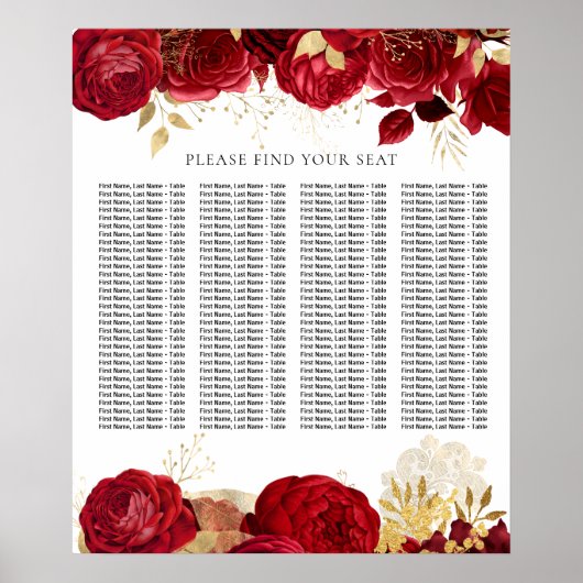 Red Rose Wedding of Quinceanera Zitting Grafiek Poster (Voorkant)