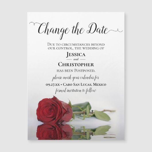 Red Rose Wedding Postponed Change the Date Magnet (Voorkant)