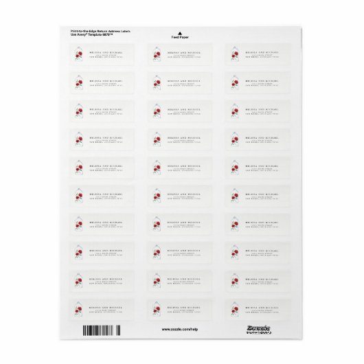 Red Rose Wedding Return Address Labels (Full Sheet)