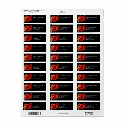 Red Rose Wedding Return Address Labels (Full Sheet)