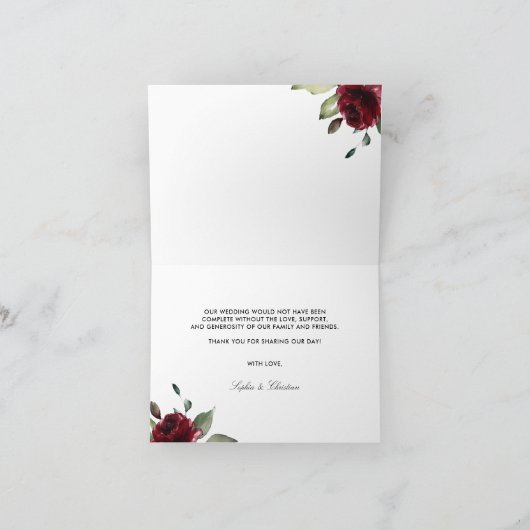 Red Rose Wedding Rustic Wood Hartelijk dank Bedankkaart (Binnen)