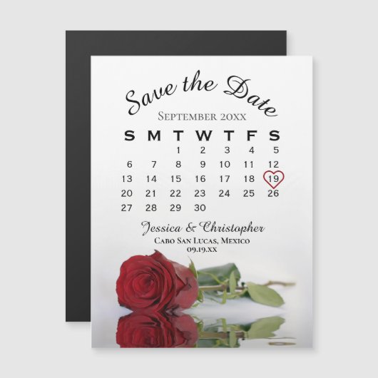 Red Rose Wedding Save the Date Calendar Magnet (Voorkant / Achterkant)